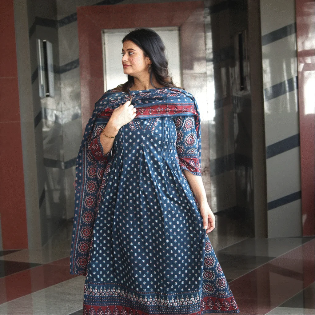 Indigo Grace Anarkali Suit Set