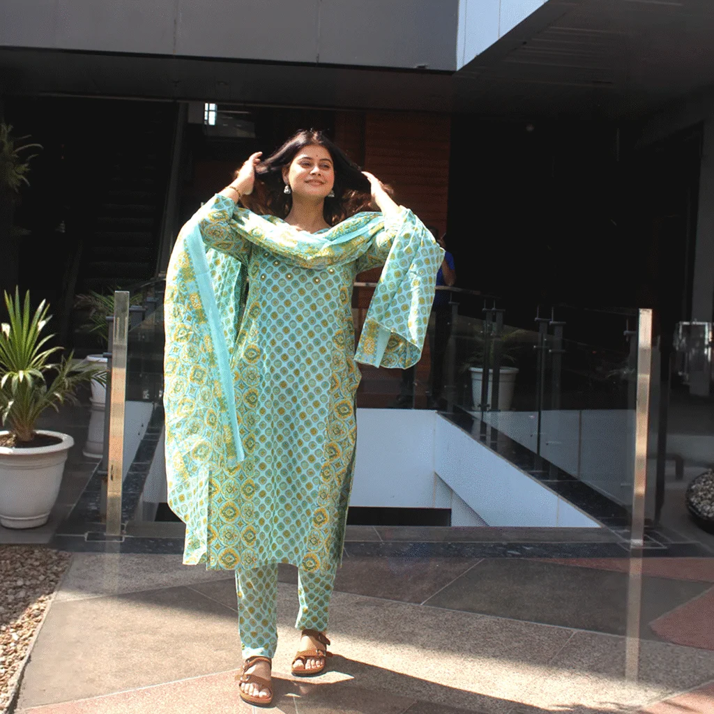 Aqua Elegance Cotton Suit Set