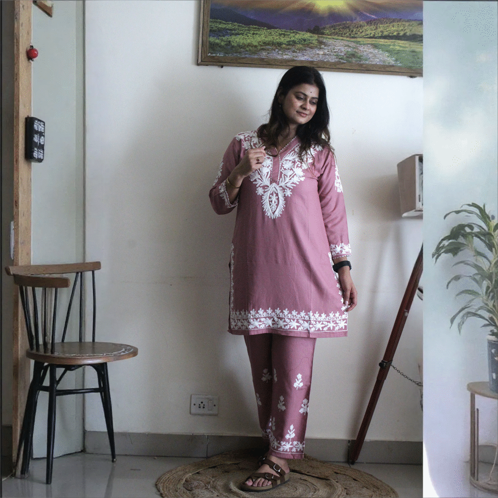 Noor Dusty Rose Embroidered Kurta Set