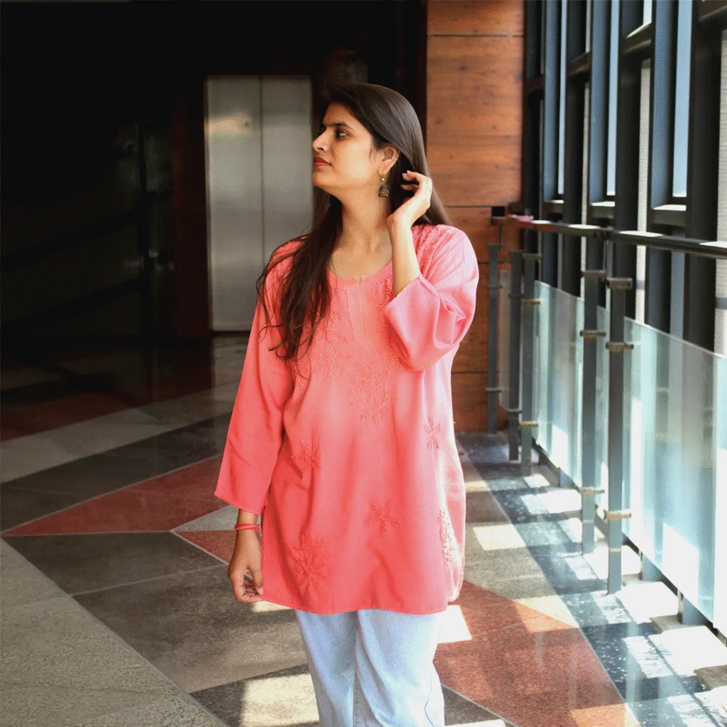 Aarvi Coral Pink Short Kurti