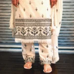 Off-White Pakistani Khadi Suit with Grey Embroidery & Handcrafted Thread Work