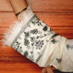 Off-White Pakistani Khadi Suit with Grey Embroidery & Handcrafted Thread Work