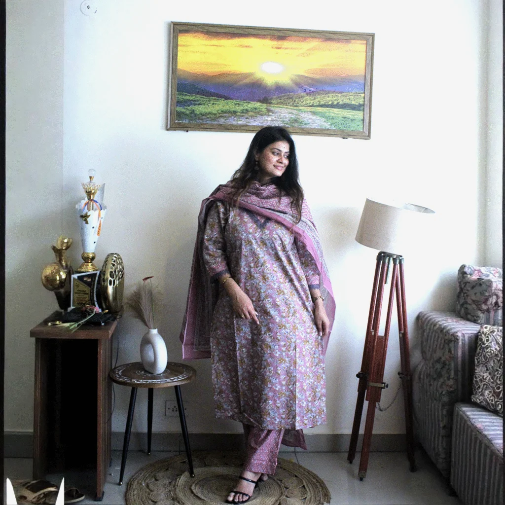 Aarya Mauve Floral Cotton Suit Set