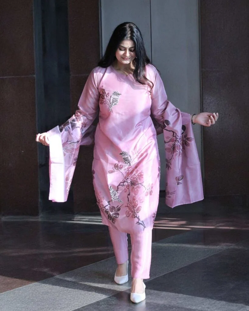 Blossom Bird Embroidered Silk Suit Set