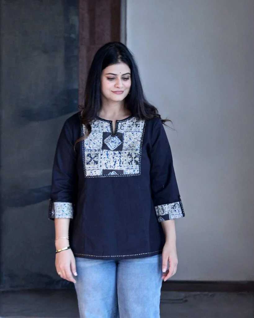 Indigo Block Art Cotton Kurti