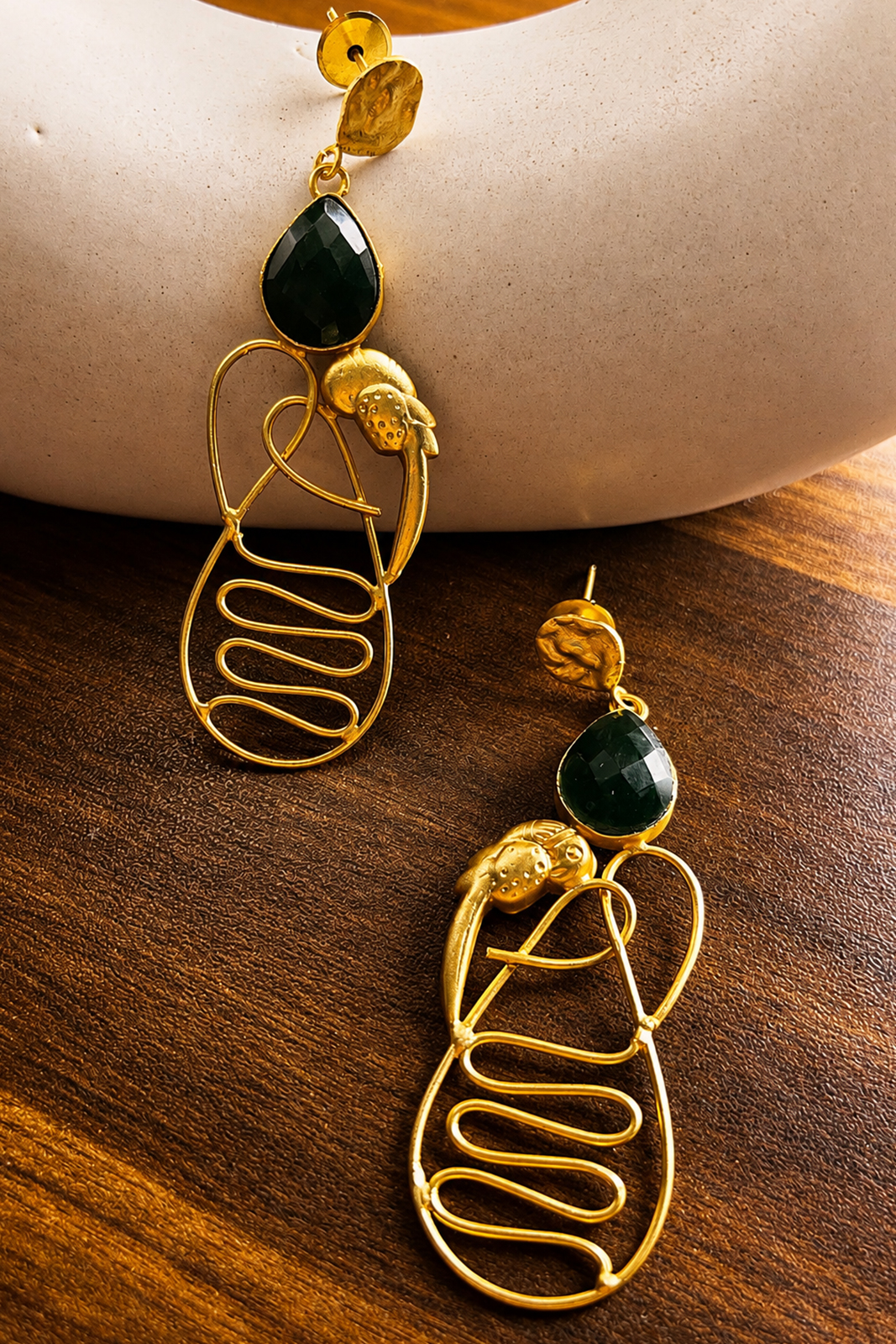 Emerald Green Stone Bird Statement Earrings for Women