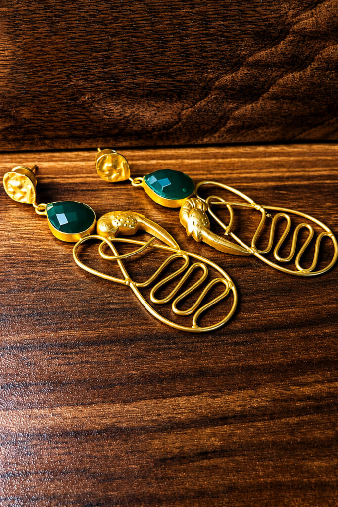 Emerald Green Stone Bird Statement Earrings for Women