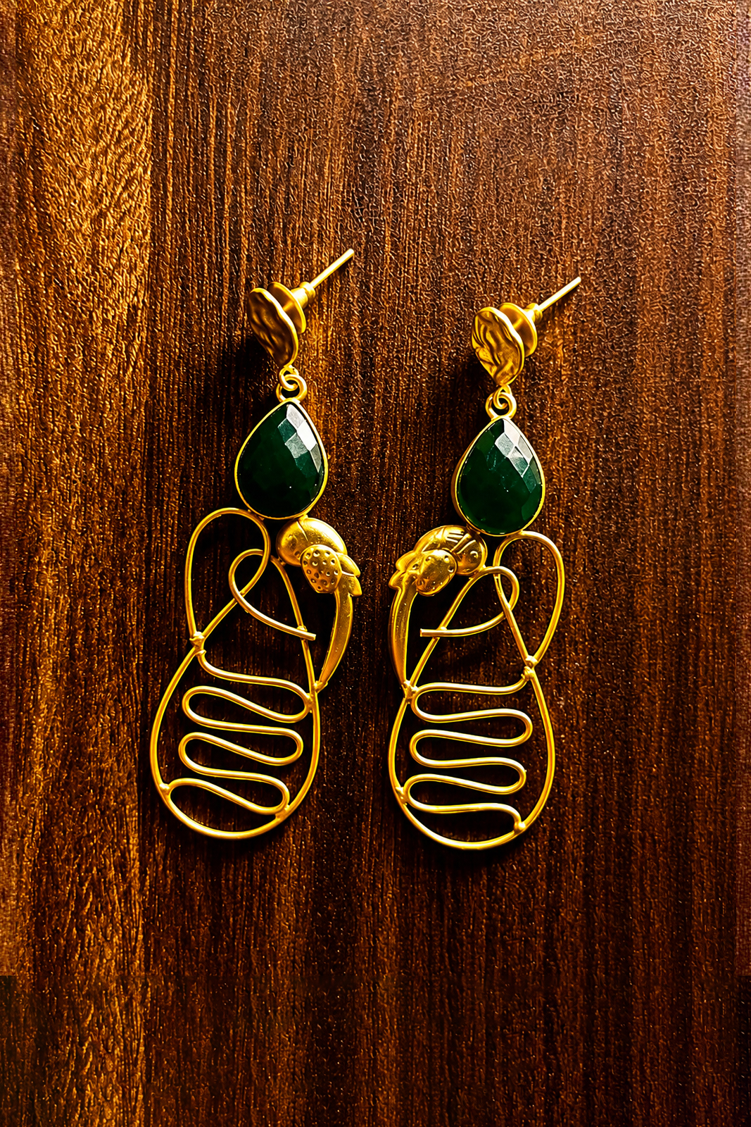 Emerald Green Stone Bird Statement Earrings for Women