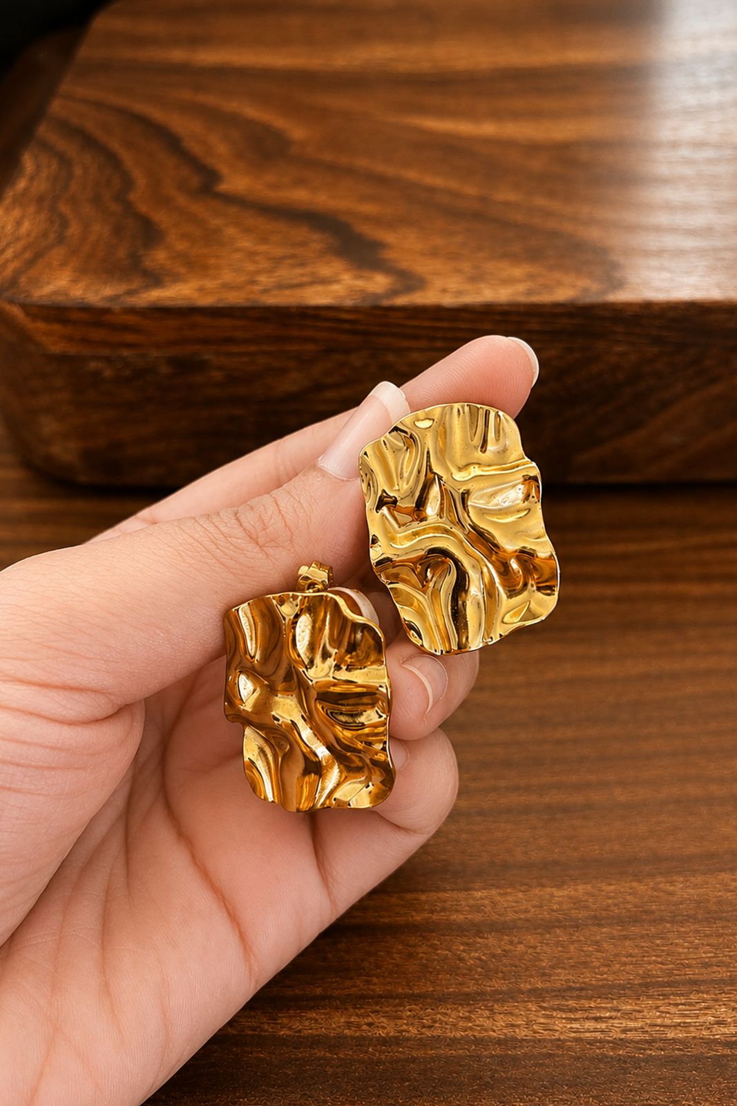 Gold Textured Statement Stud Earrings for Women