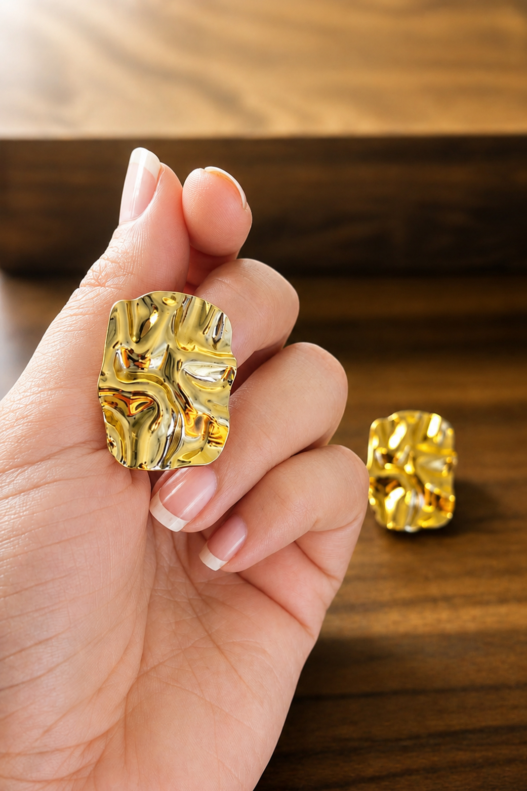 Gold Textured Statement Stud Earrings for Women