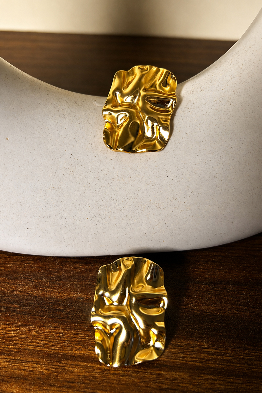Gold Textured Statement Stud Earrings for Women