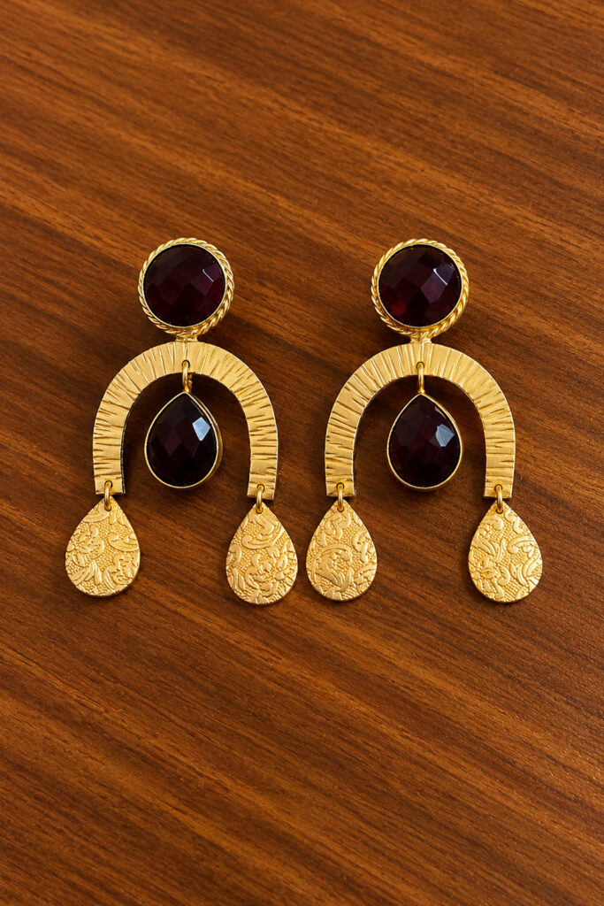 Ruby Red Stone Gold Statement Earrings