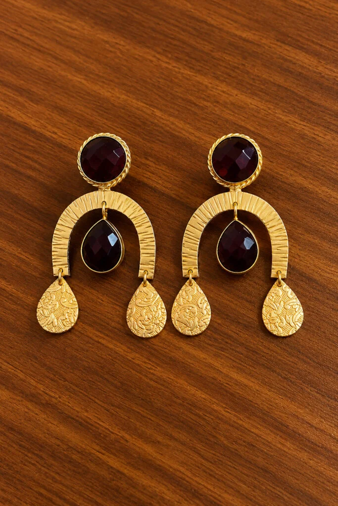 Ruby Red Stone Gold Statement Earrings
