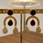 Ruby Red Stone Gold Statement Earrings