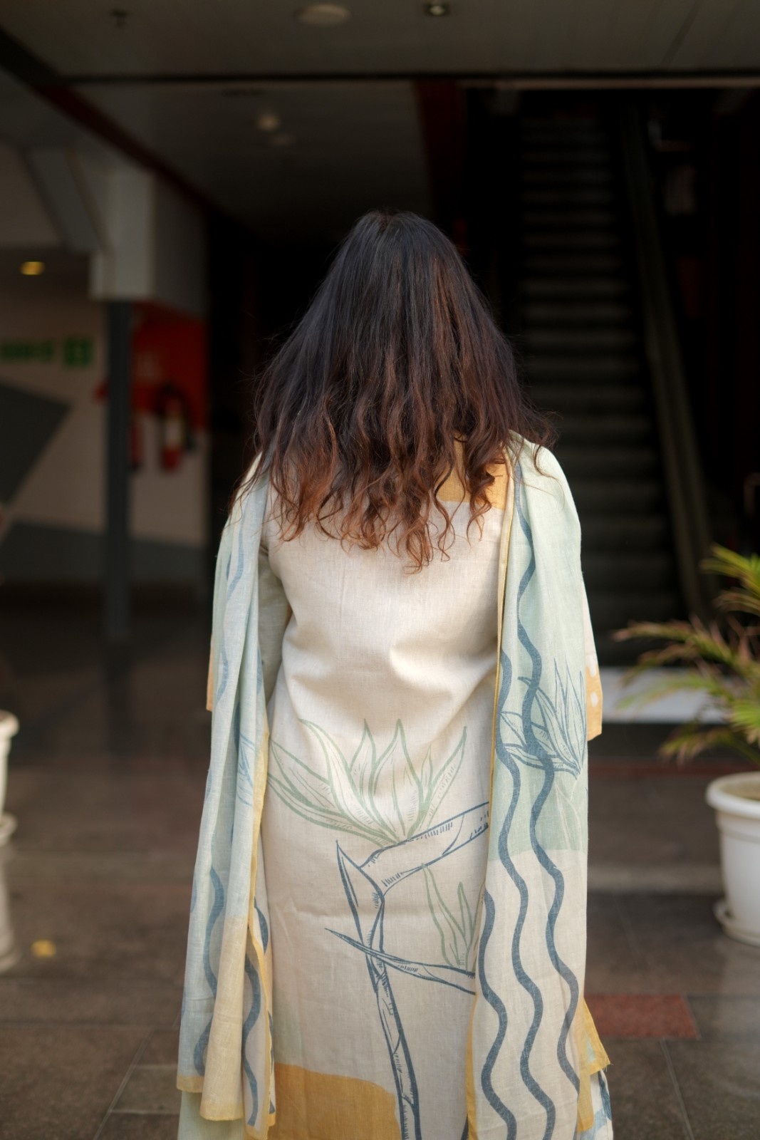 Sage Bloom Linen-Cotton Kurta Set with Dupatta