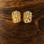 Gold Textured Statement Stud Earrings for Women