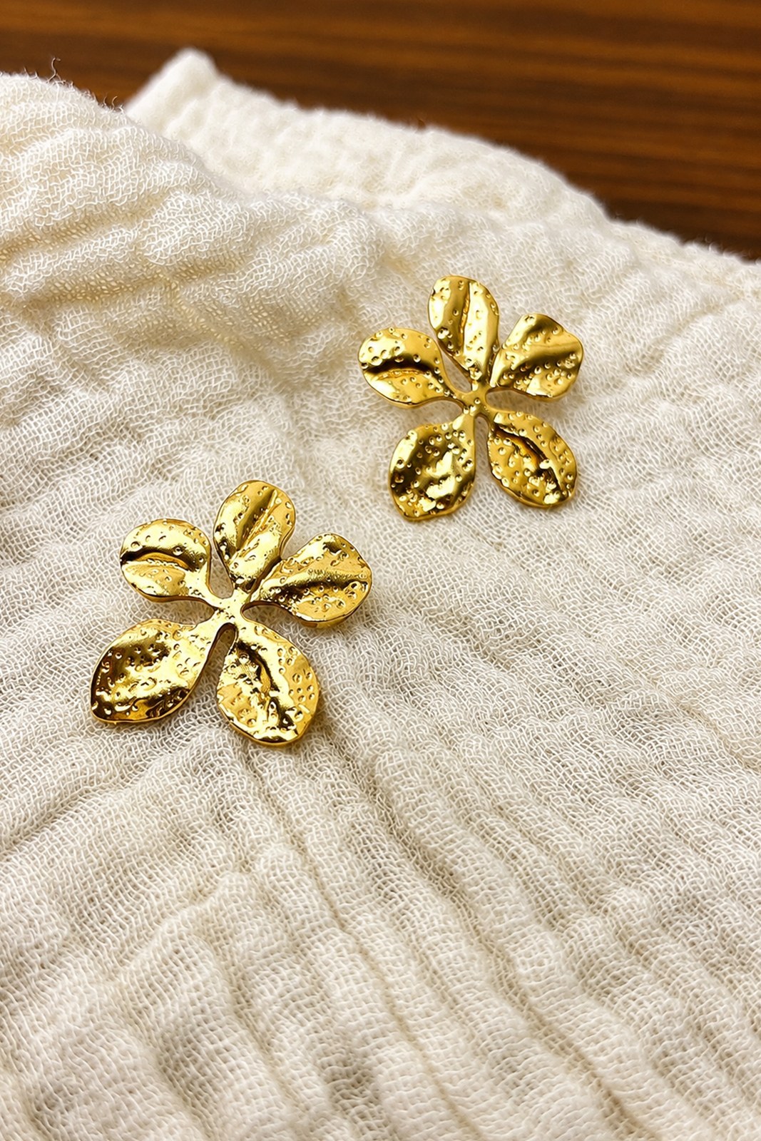 Gold Floral Textured Stud Earrings