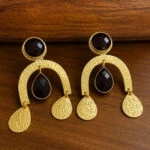 Ruby Red Stone Gold Statement Earrings