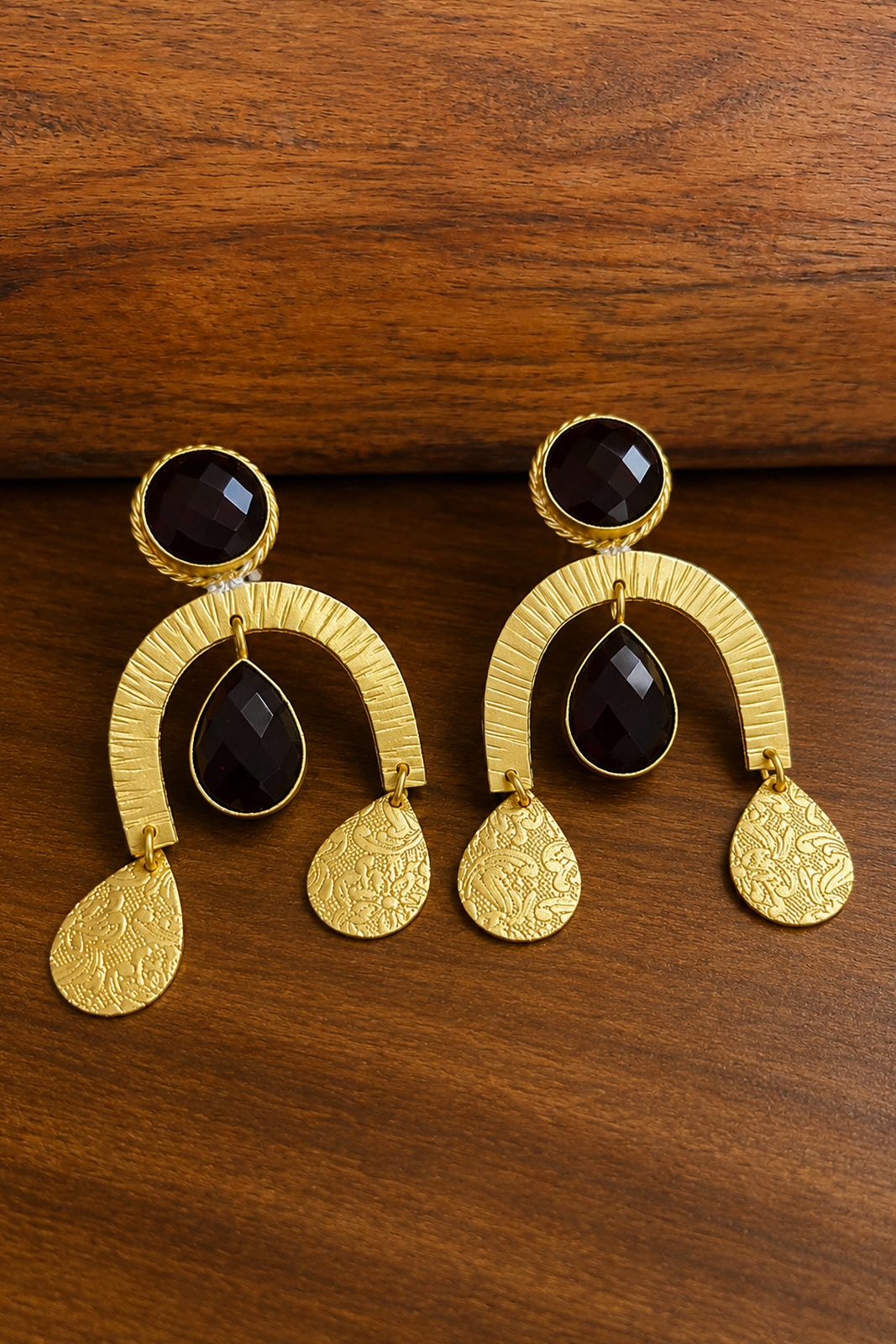 Ruby Red Stone Gold Statement Earrings