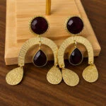 Ruby Red Stone Gold Statement Earrings