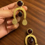 Ruby Red Stone Gold Statement Earrings