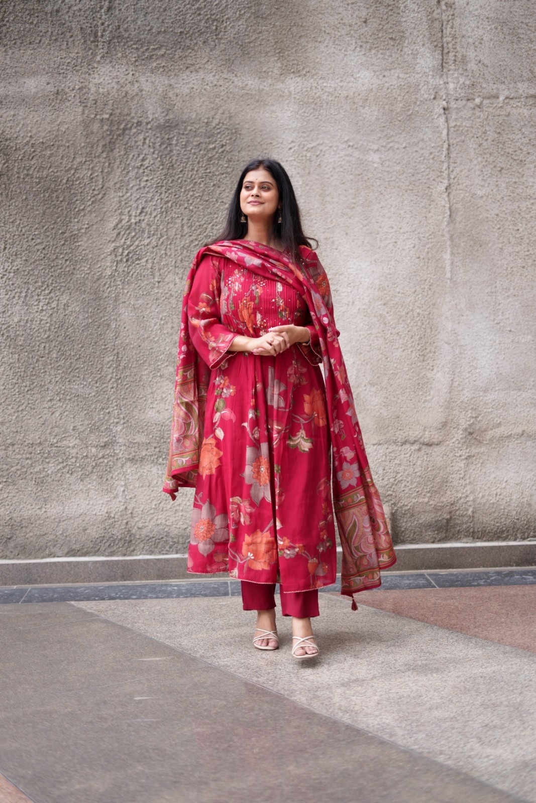 Ruby Bloom Floral Georgette Kurta Set with Dupatta