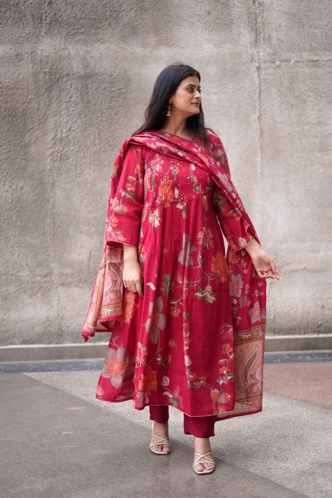 Ruby Bloom Floral Georgette Kurta Set with Dupatta