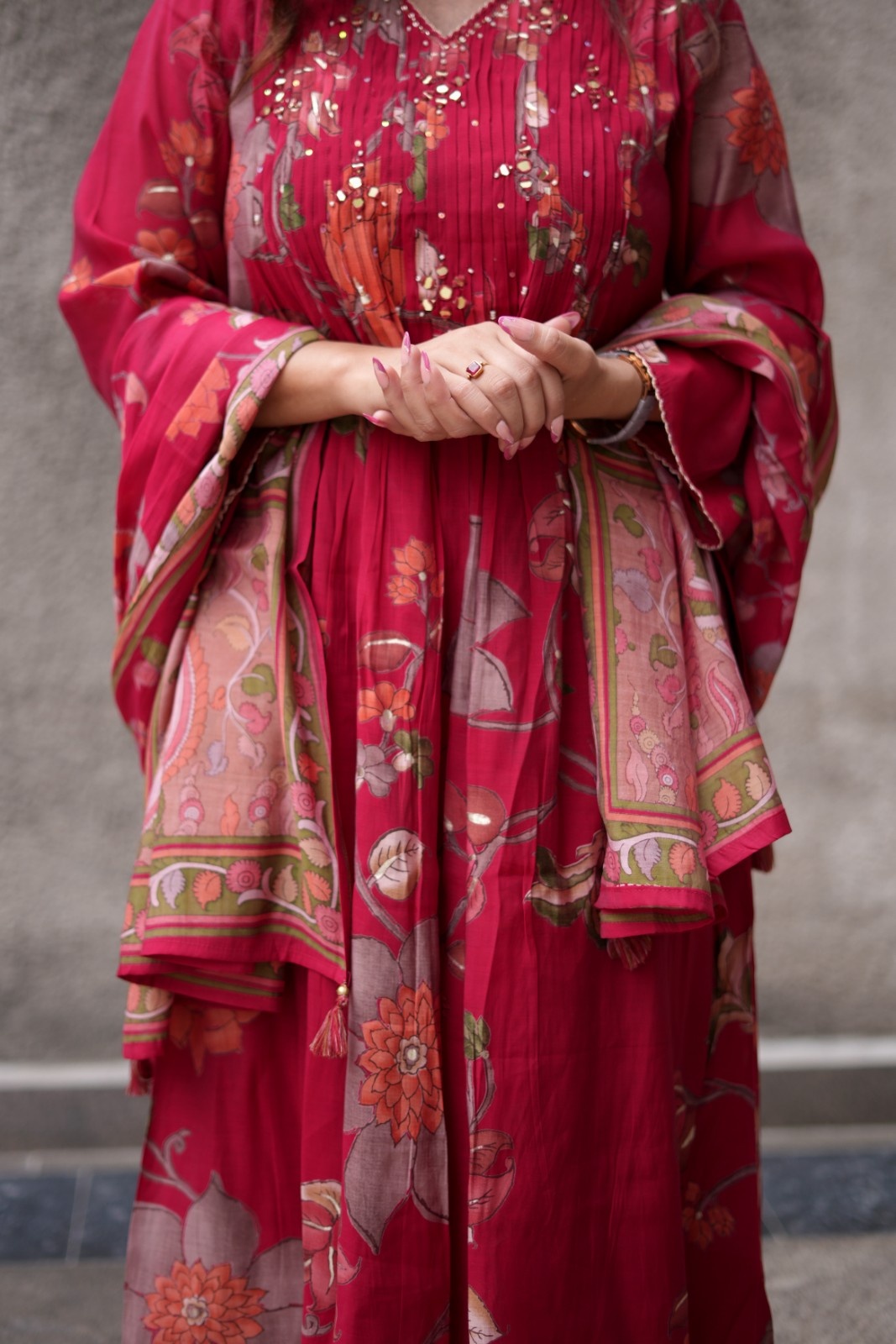 Ruby Bloom Floral Georgette Kurta Set with Dupatta