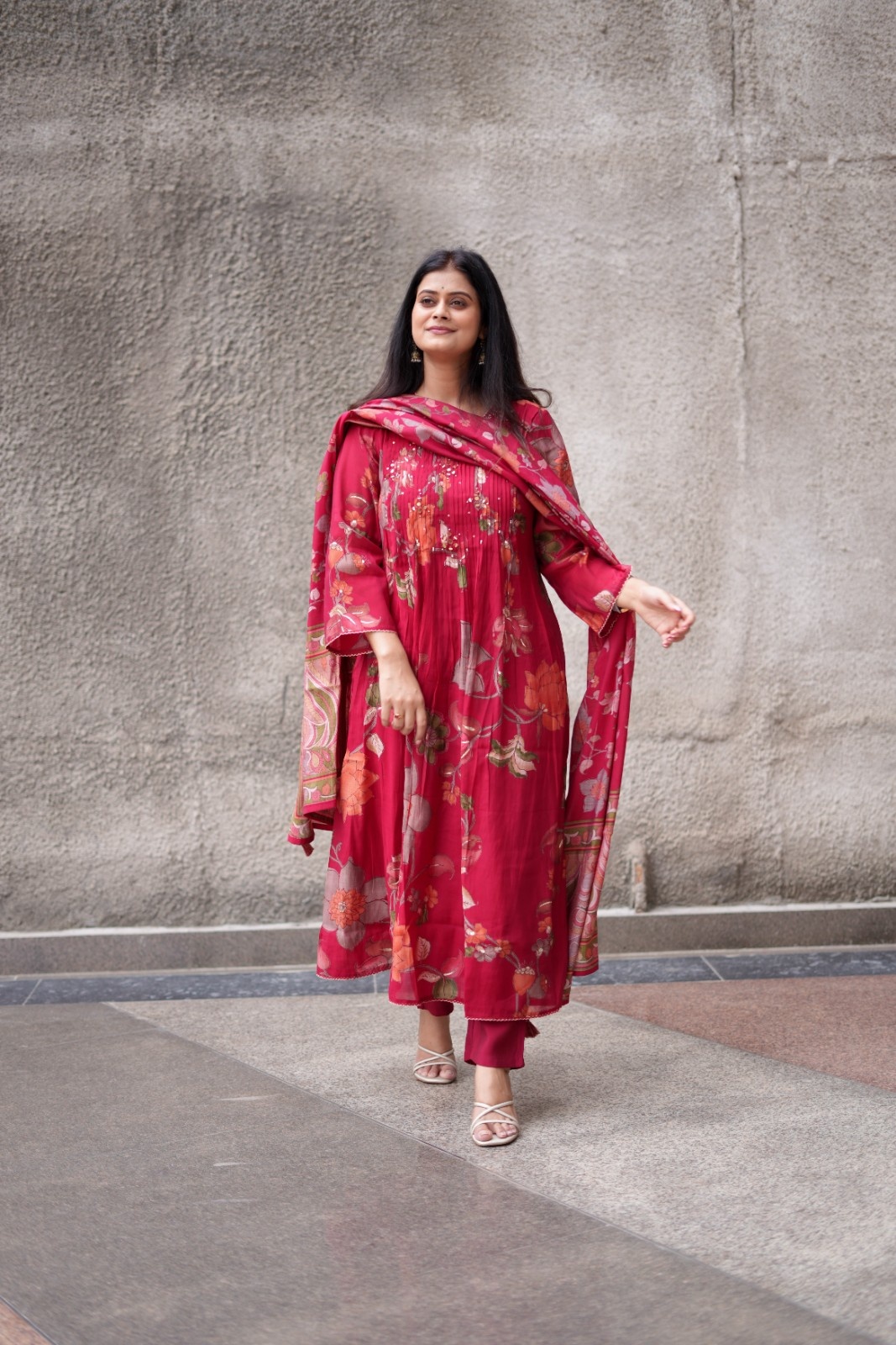Ruby Bloom Floral Georgette Kurta Set with Dupatta