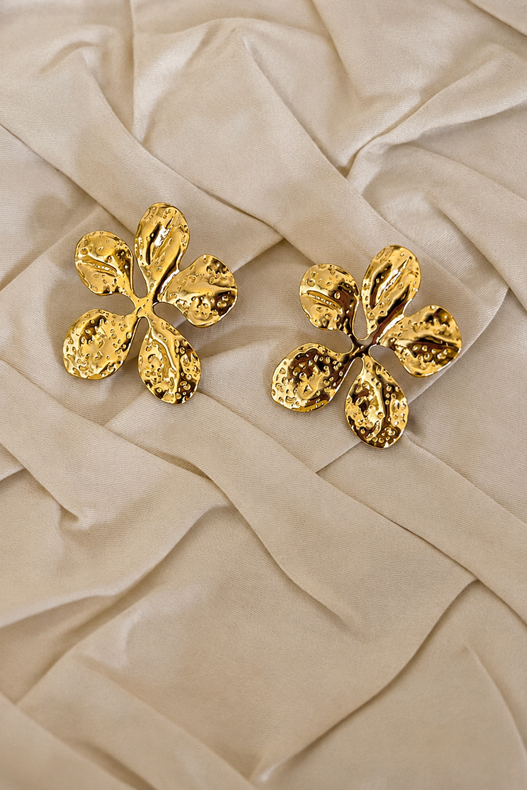 Gold Floral Textured Stud Earrings