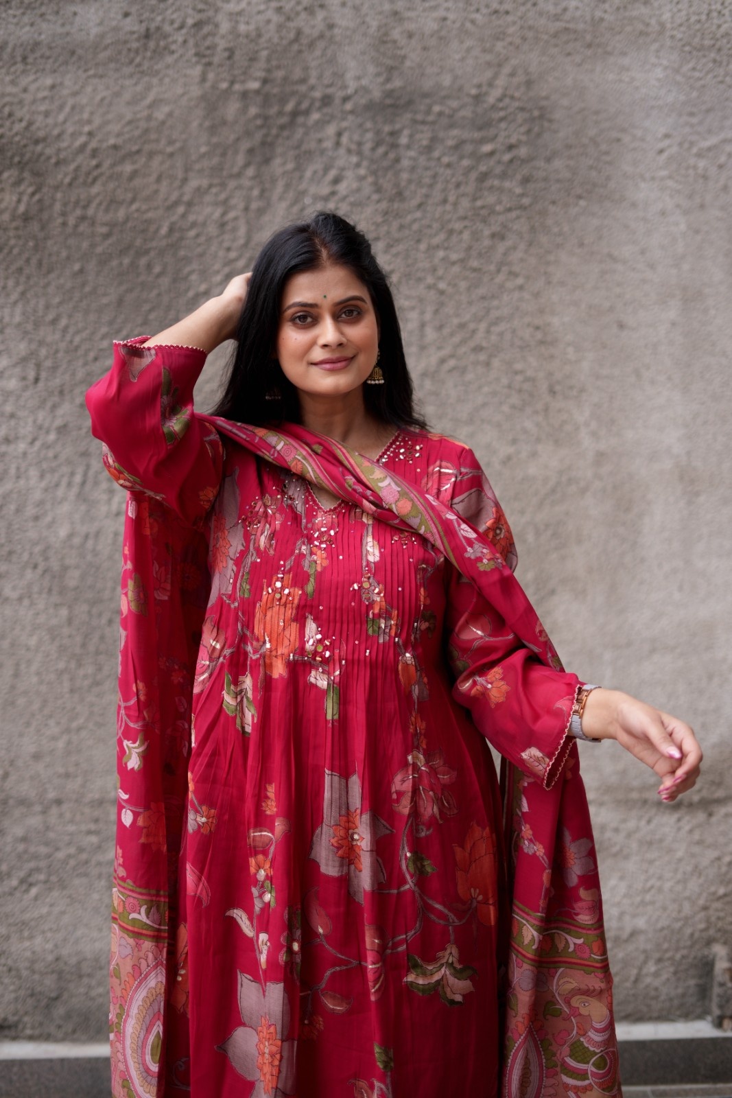 Ruby Bloom Floral Georgette Kurta Set with Dupatta