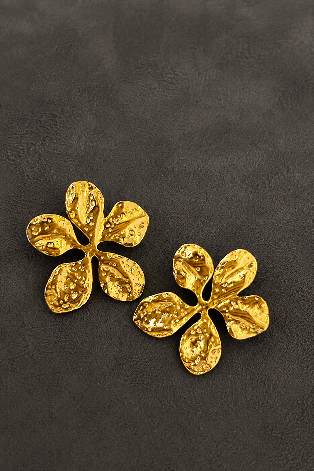 Gold Floral Textured Stud Earrings