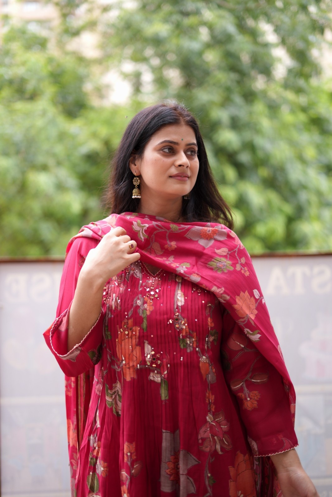 Ruby Bloom Floral Georgette Kurta Set with Dupatta