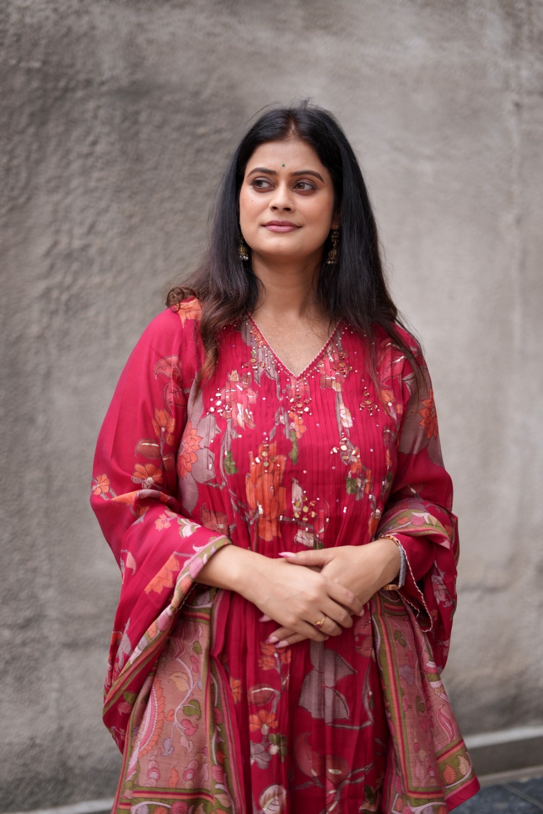 Ruby Bloom Floral Georgette Kurta Set with Dupatta