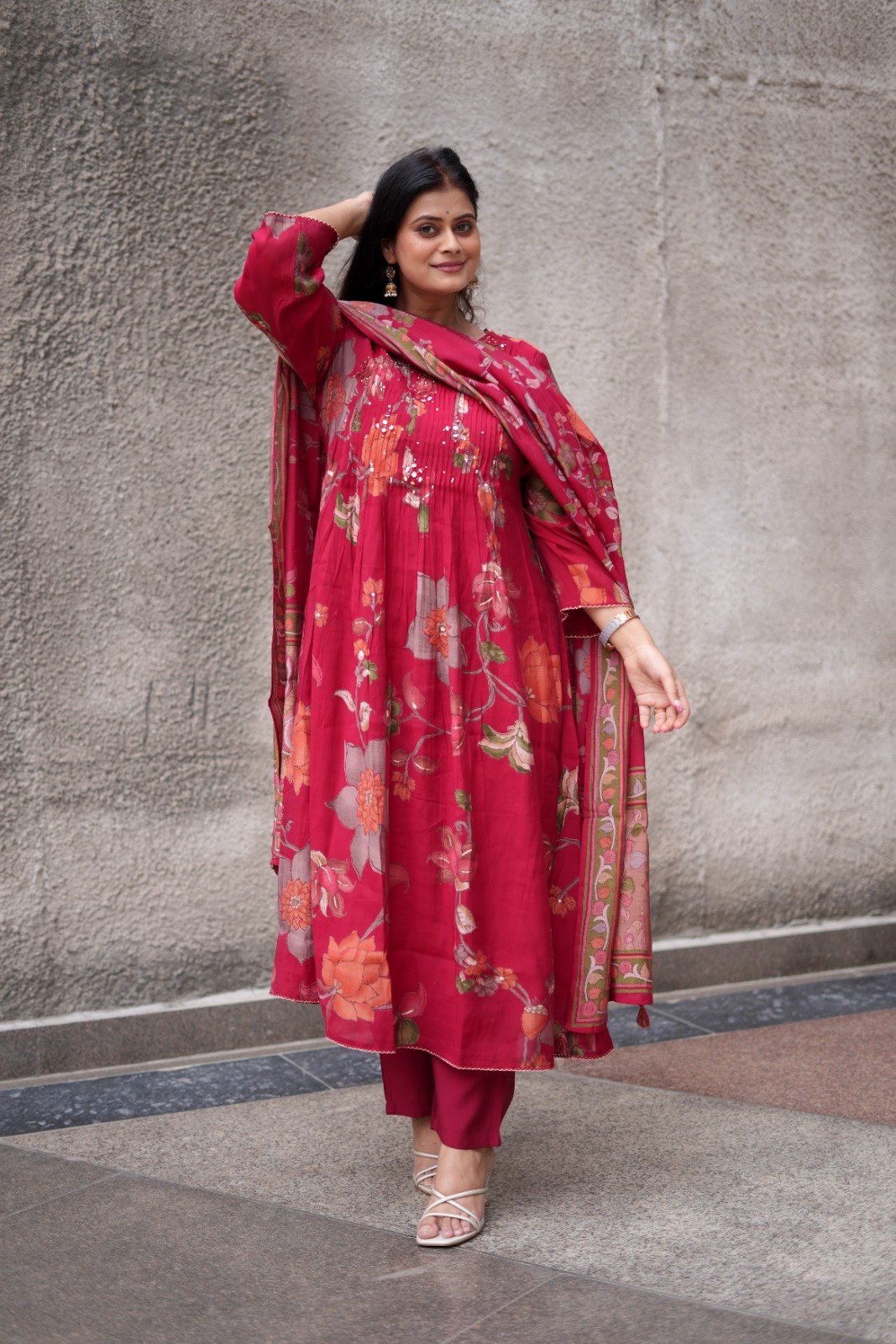 Ruby Bloom Floral Georgette Kurta Set with Dupatta