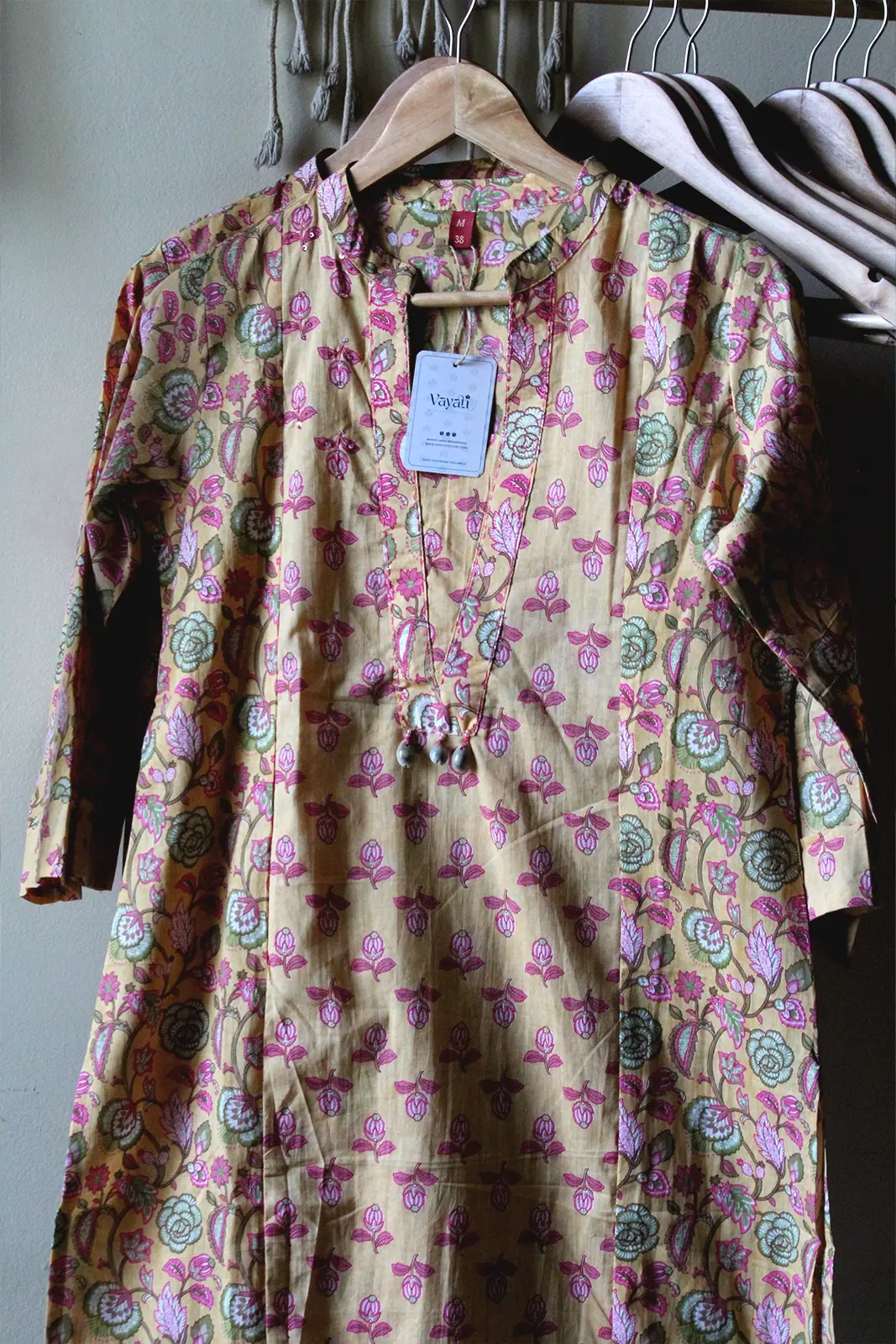 Floral Printed Cotton Blend Kurti on Hanger