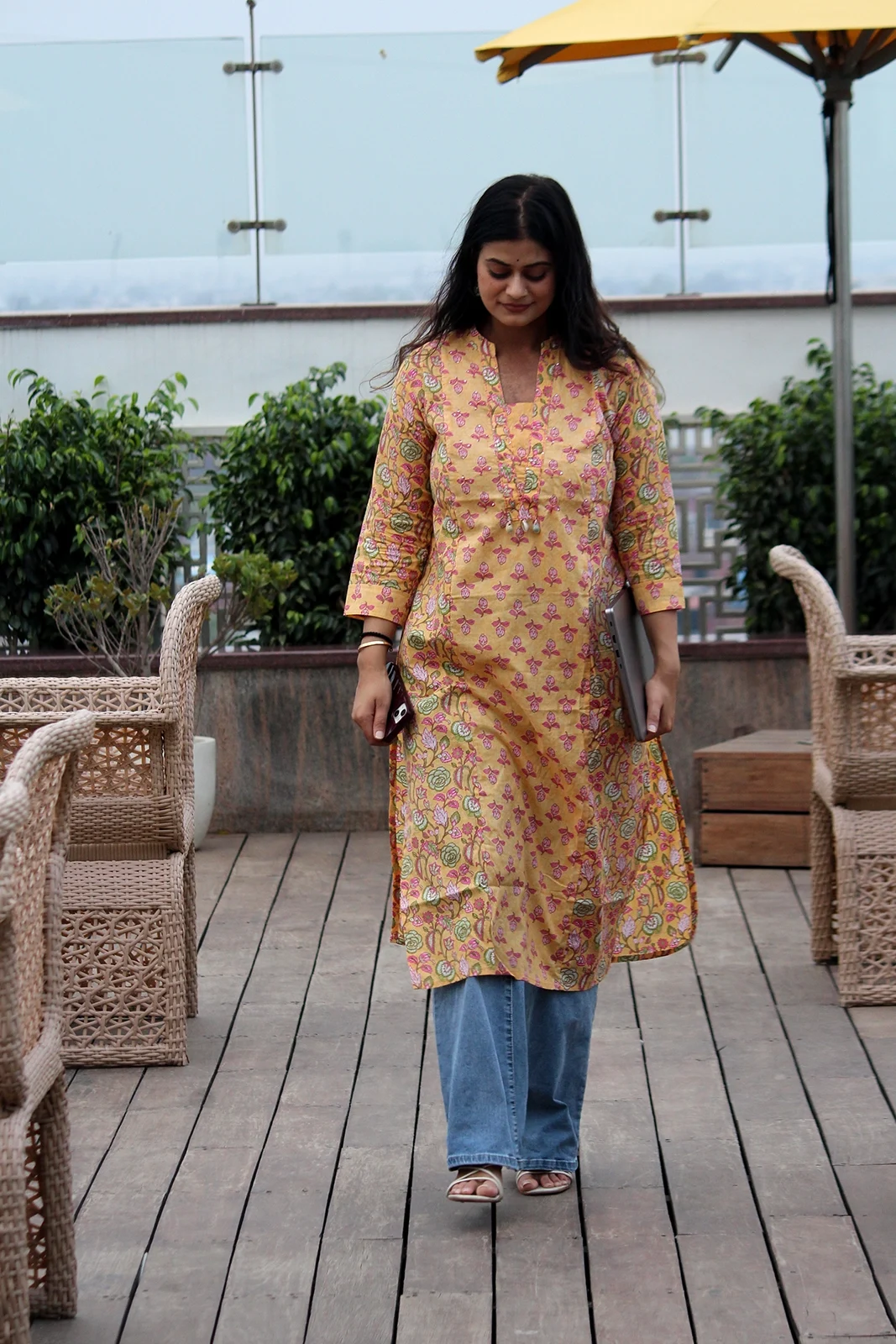 Floral Cotton Blend Kurti Outdoor Look