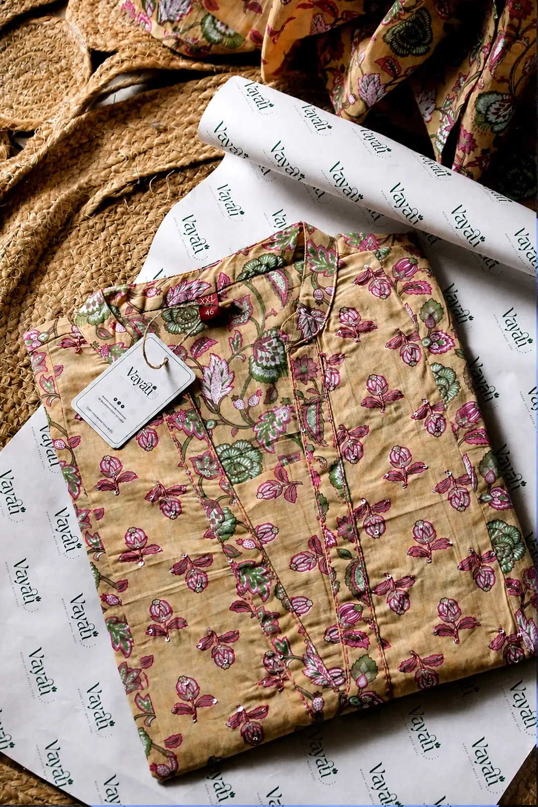 Side View of Women's Floral Printed Kurti