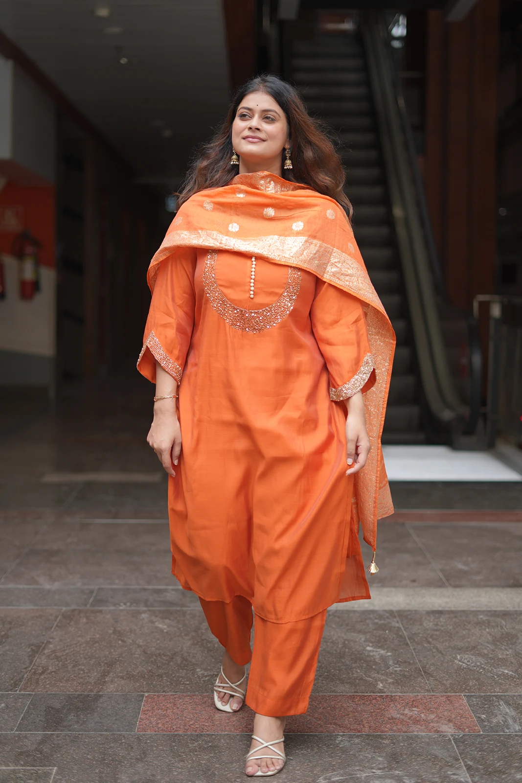 Orange Katdana & Zari Chanderi Silk Suit Set