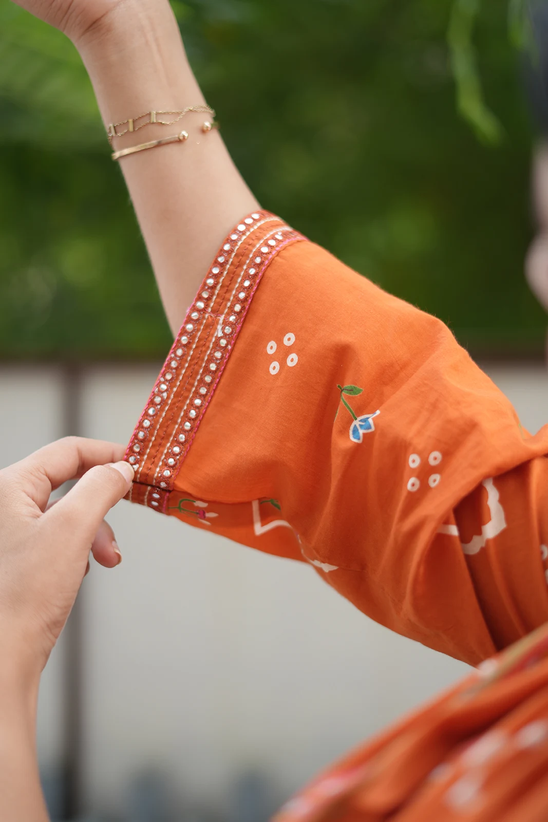Orange Printed Cotton Farsi Summer Set