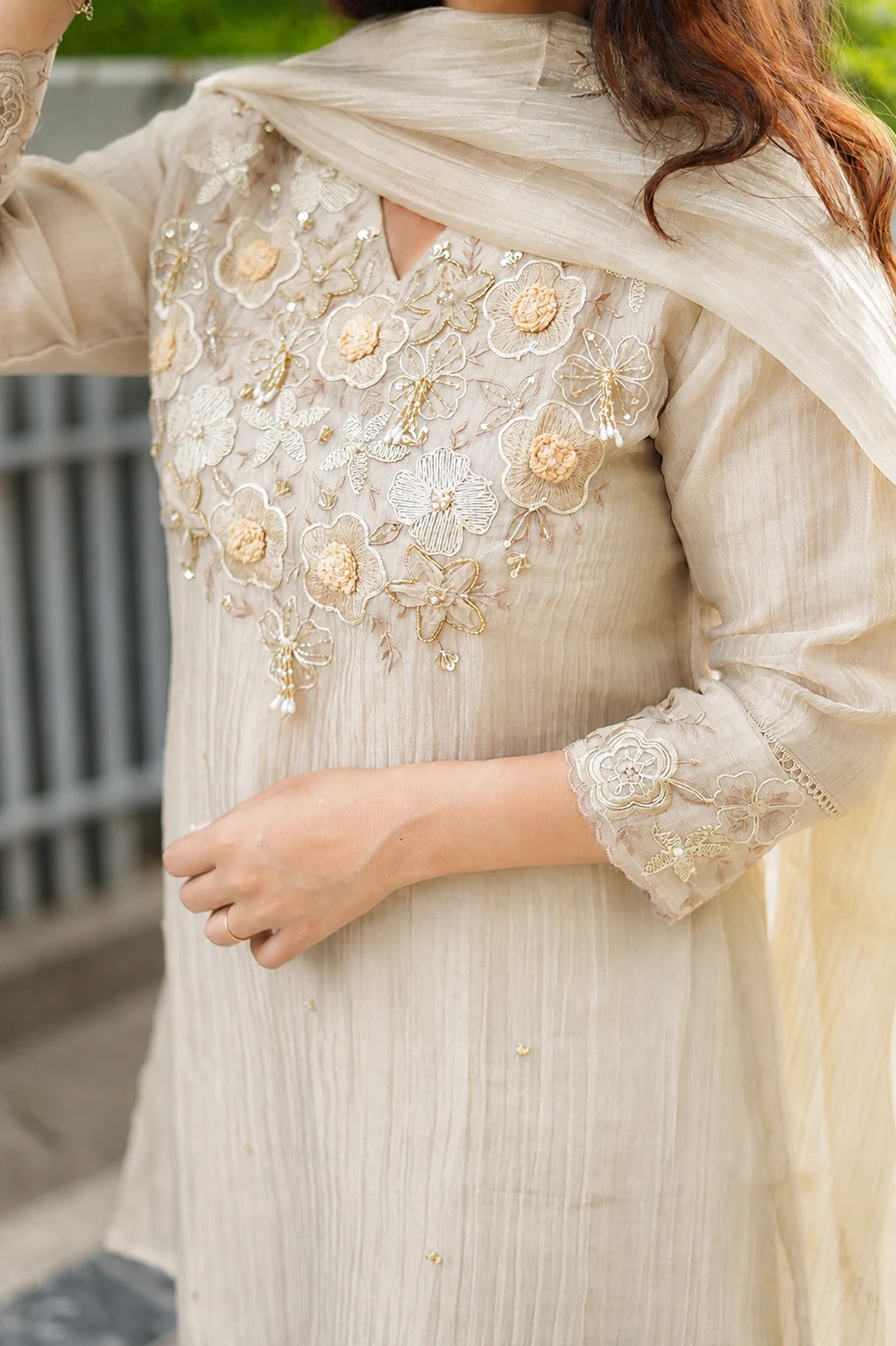 Ivory Blossom Tissue Silk Suit Set