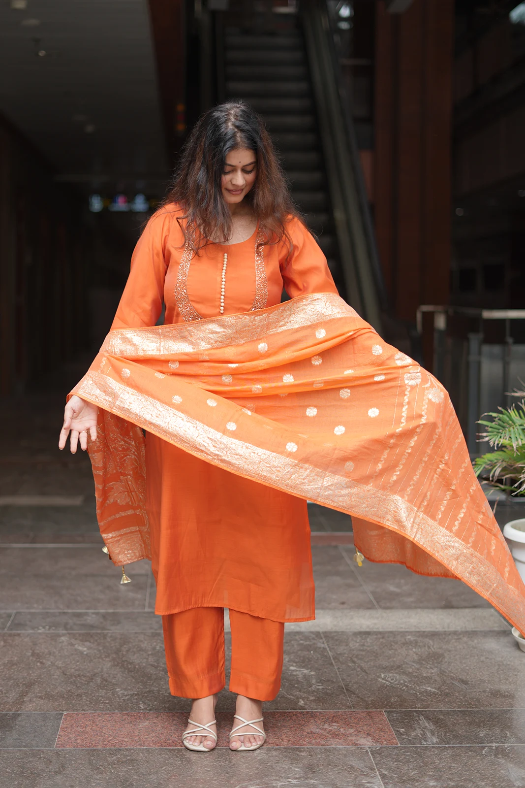 Orange Katdana & Zari Chanderi Silk Suit Set