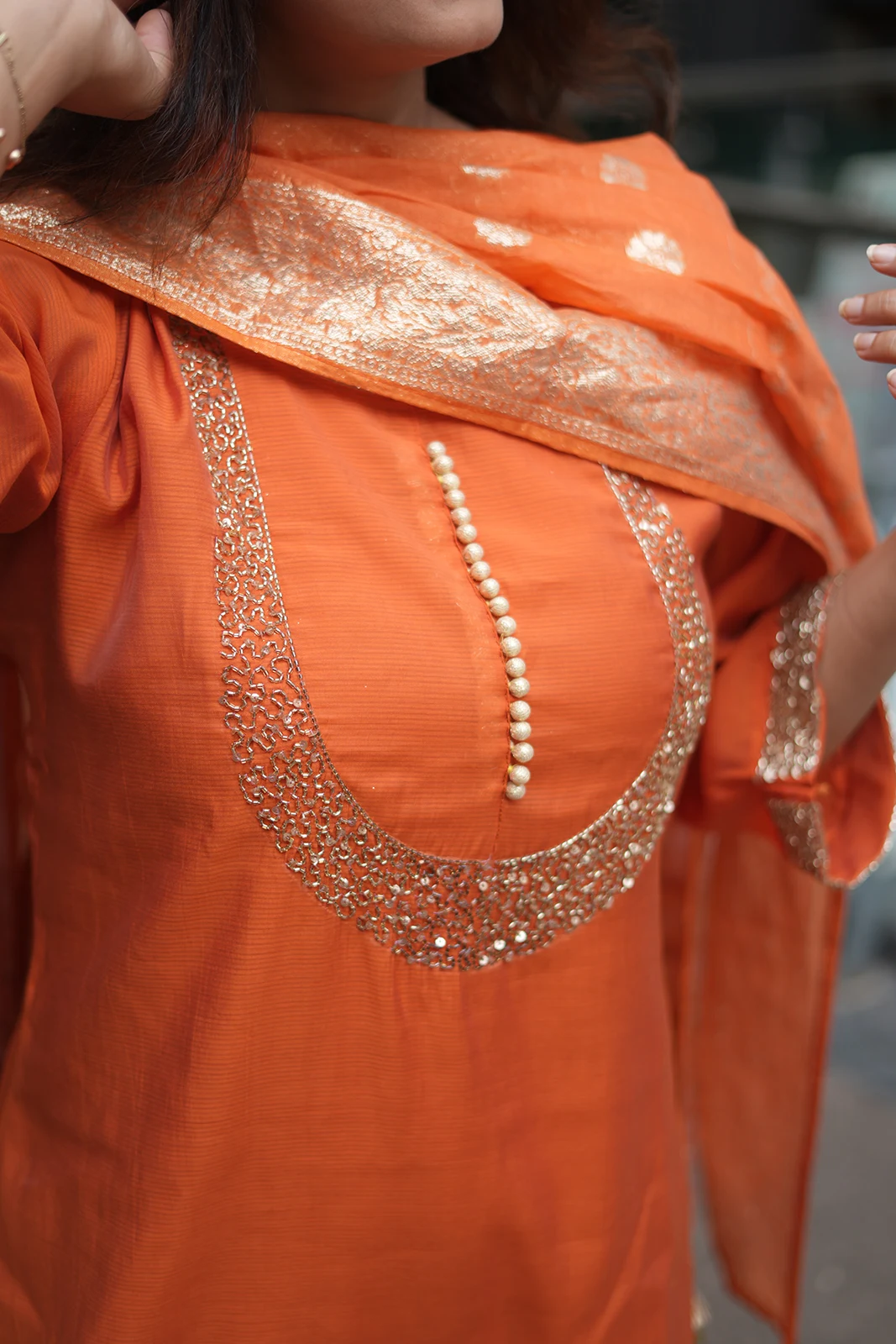 Orange Katdana & Zari Chanderi Silk Suit Set