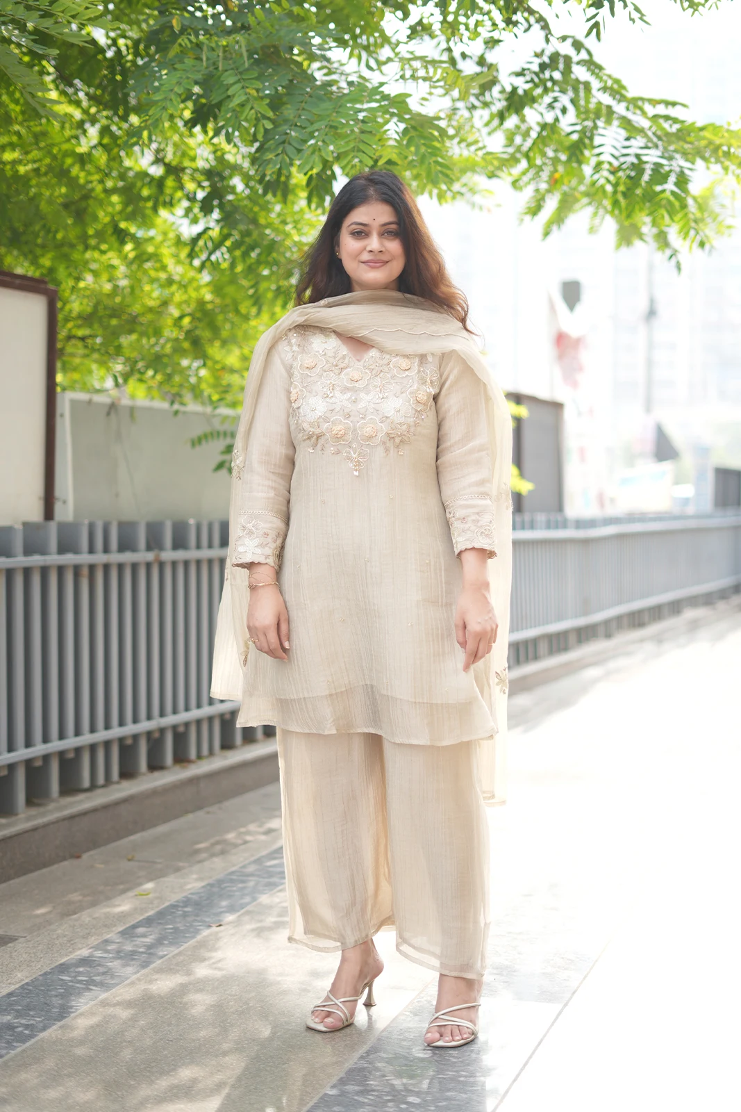 Ivory Blossom Tissue Silk Suit Set