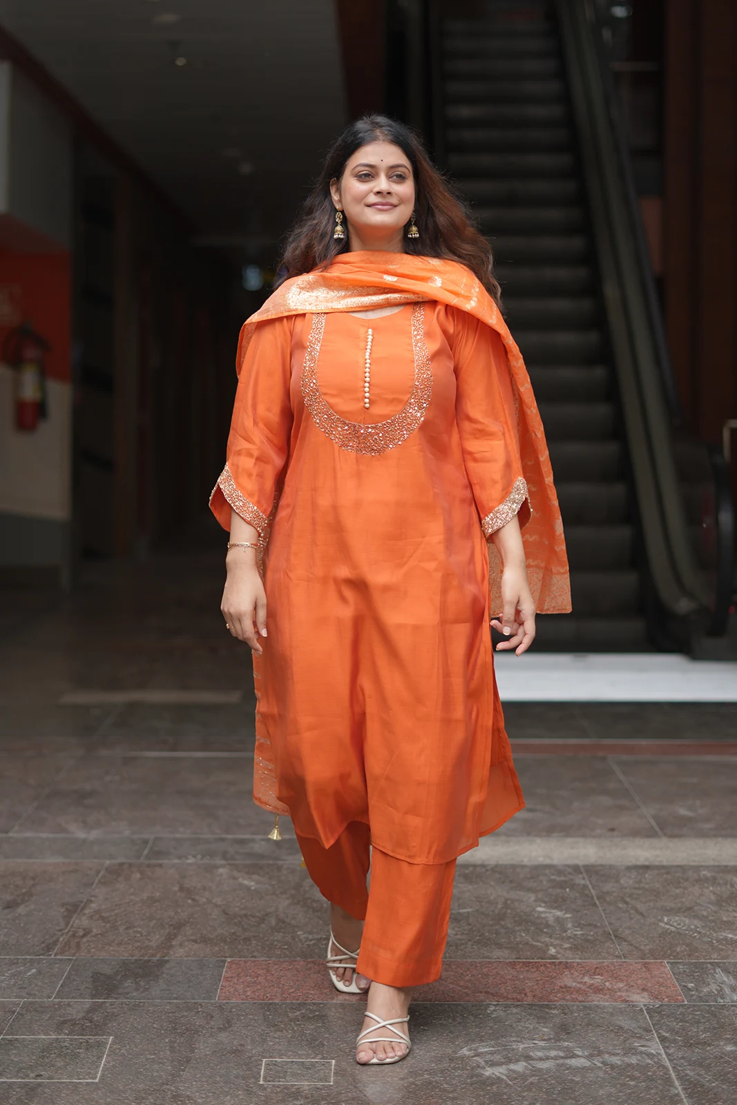 Orange Katdana & Zari Chanderi Silk Suit Set