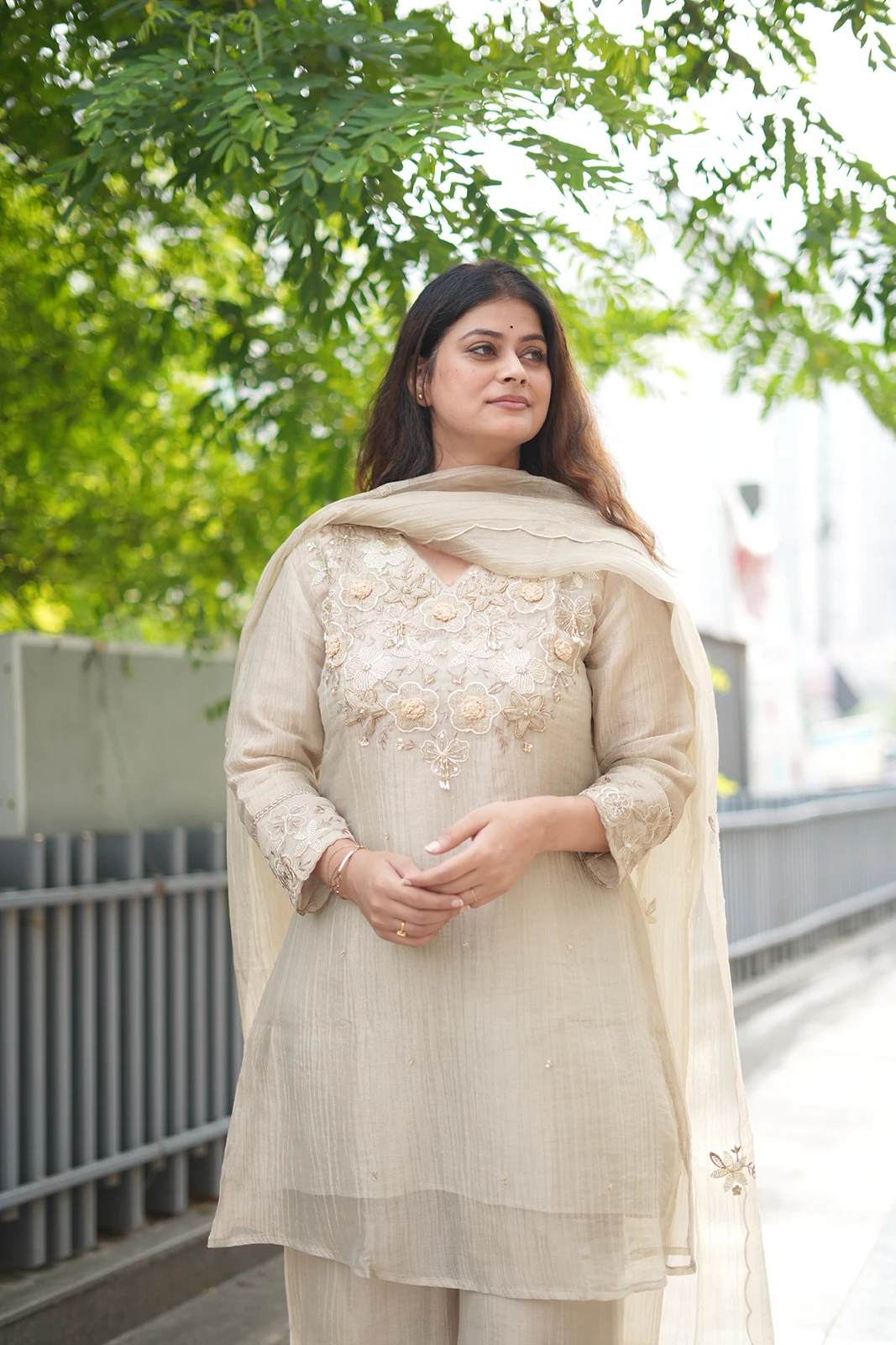 Ivory Blossom Tissue Silk Suit Set
