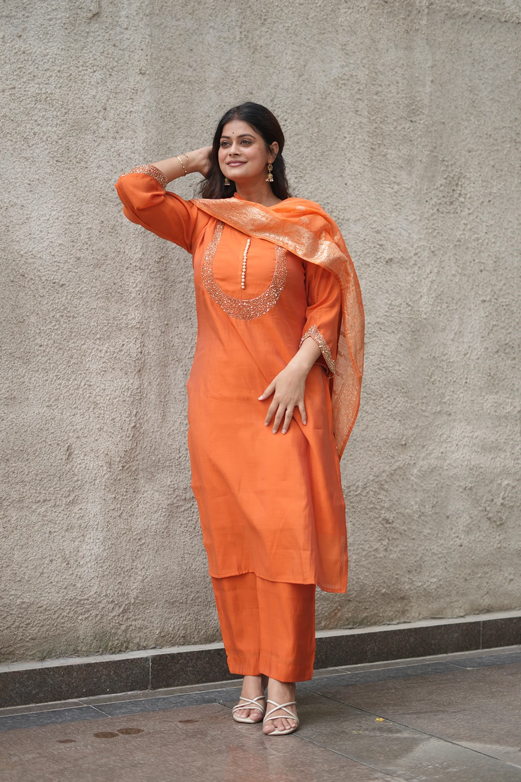 Orange Katdana & Zari Chanderi Silk Suit Set