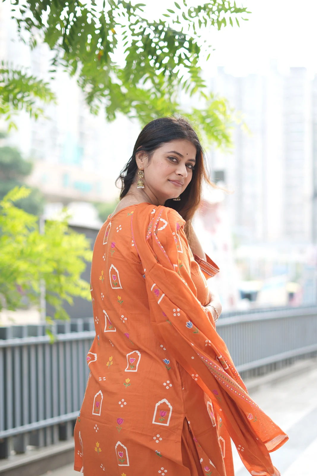 Orange Printed Cotton Farsi Summer Set