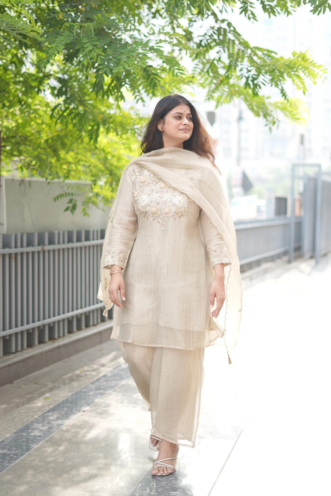 Ivory Blossom Tissue Silk Suit Set