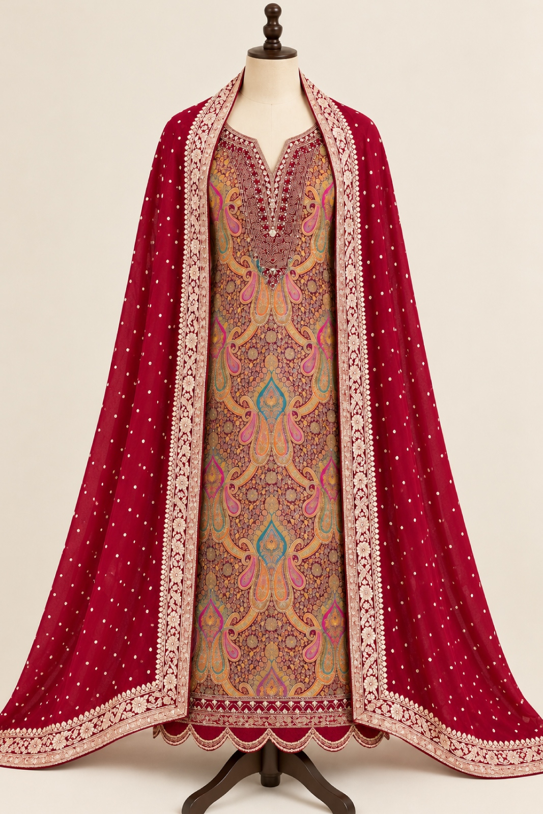Royal Benaras Jacquard Embroidered Suit Set with Dupatta